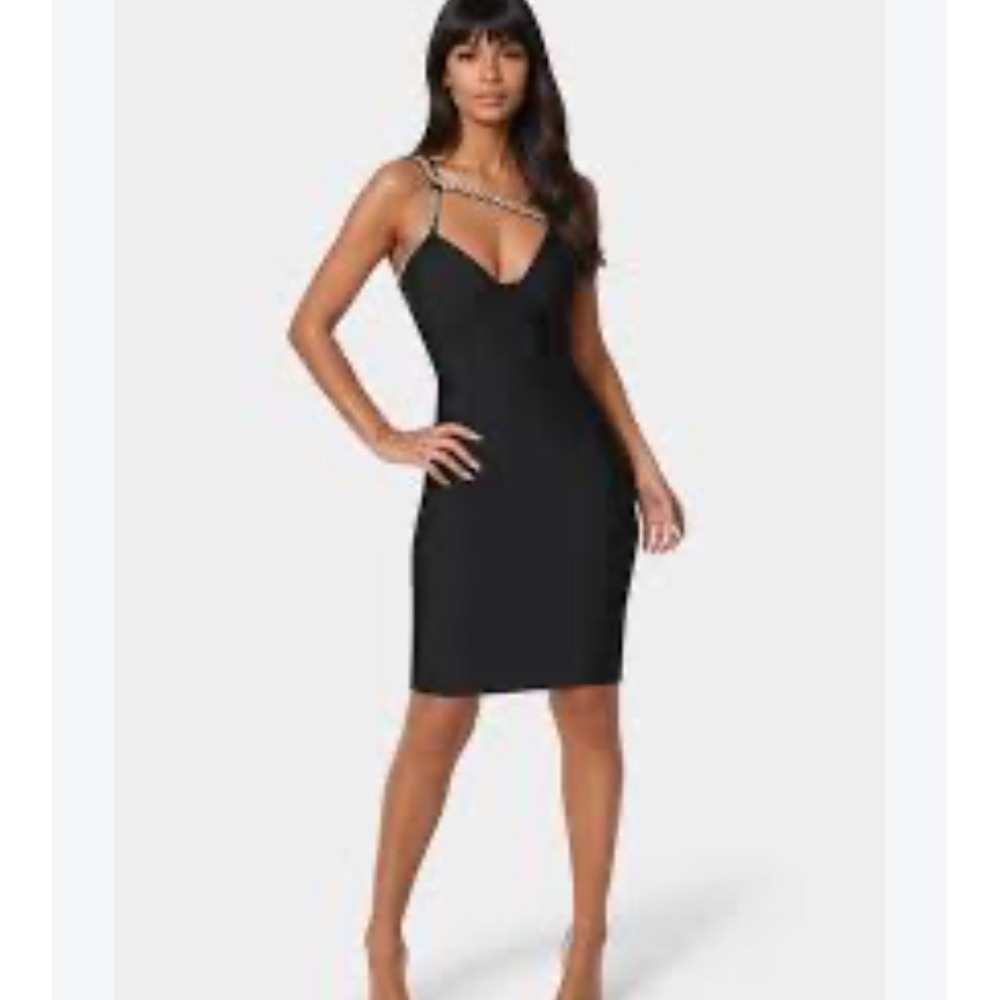 Bebe Black Embellished Crystal Corset Bandage Dress BEBE1402 Size S